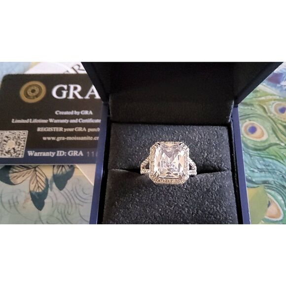 CERTIFIED 5Ct. GENUINE MOISSANITE Radiant & Pave Split Shank Engagement Ring #8 - Picture 1 of 6